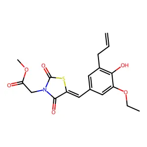 methyl {(5E)-5-[3-ethoxy-4-hydroxy-5-(prop-2-en-1-yl)benzylidene]-2,4-dioxo-1,3-thiazolidin-3-yl}acetate structure