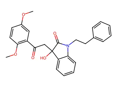 3-[2-(2,5-dimethoxyphenyl)-2-oxoethyl]-3-hydroxy-1-(2-phenylethyl)-1,3-dihydro-2H-indol-2-one structure