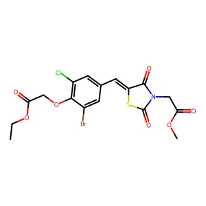 methyl {(5E)-5-[3-bromo-5-chloro-4-(2-ethoxy-2-oxoethoxy)benzylidene]-2,4-dioxo-1,3-thiazolidin-3-yl}acetate structure
