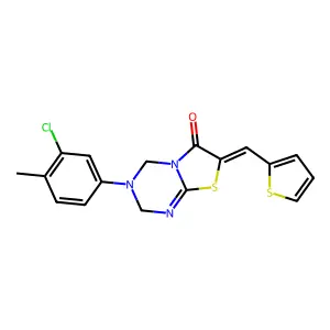 (7Z)-3-(3-chloro-4-methylphenyl)-7-(thiophen-2-ylmethylidene)-2,4-dihydro-[1,3]thiazolo[3,2-a][1,3,5]triazin-6-one structure