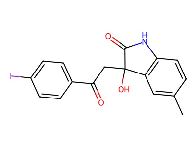 3-hydroxy-3-[2-(4-iodophenyl)-2-oxoethyl]-5-methyl-1,3-dihydro-2H-indol-2-one structure