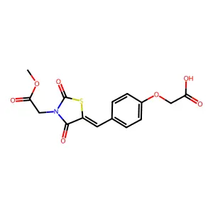 (4-{(E)-[3-(2-methoxy-2-oxoethyl)-2,4-dioxo-1,3-thiazolidin-5-ylidene]methyl}phenoxy)acetic acid structure