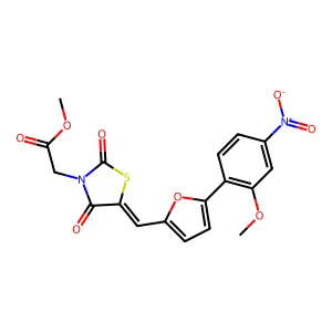 methyl [(5E)-5-{[5-(2-methoxy-4-nitrophenyl)furan-2-yl]methylidene}-2,4-dioxo-1,3-thiazolidin-3-yl]acetate structure