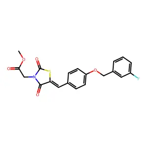 methyl [(5E)-5-{4-[(3-fluorobenzyl)oxy]benzylidene}-2,4-dioxo-1,3-thiazolidin-3-yl]acetate structure