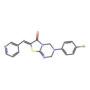 (7Z)-3-(4-bromophenyl)-7-(pyridin-3-ylmethylidene)-2,4-dihydro-[1,3]thiazolo[3,2-a][1,3,5]triazin-6-one structure
