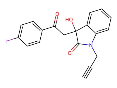 3-Hydroxy-3-[2-(4-iodophenyl)-2-oxoethyl]-1-prop-2-ynylindol-2-one structure
