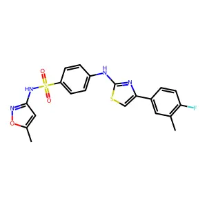 4-[[4-(4-fluoro-3-methylphenyl)-1,3-thiazol-2-yl]amino]-N-(5-methyl-1,2-oxazol-3-yl)benzenesulfonamide structure