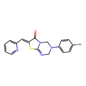 (7Z)-3-(4-bromophenyl)-7-(pyridin-2-ylmethylidene)-2,4-dihydro-[1,3]thiazolo[3,2-a][1,3,5]triazin-6-one structure