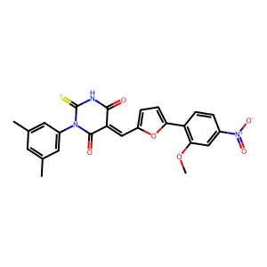 (5E)-1-(3,5-dimethylphenyl)-5-[[5-(2-methoxy-4-nitrophenyl)furan-2-yl]methylidene]-2-sulfanylidene-1,3-diazinane-4,6-dione structure
