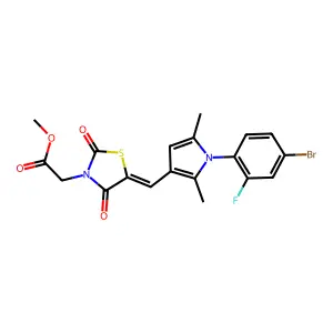 methyl [(5E)-5-{[1-(4-bromo-2-fluorophenyl)-2,5-dimethyl-1H-pyrrol-3-yl]methylidene}-2,4-dioxo-1,3-thiazolidin-3-yl]acetate structure