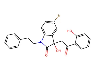 5-bromo-3-hydroxy-3-[2-(2-hydroxyphenyl)-2-oxoethyl]-1-(2-phenylethyl)-1,3-dihydro-2H-indol-2-one structure