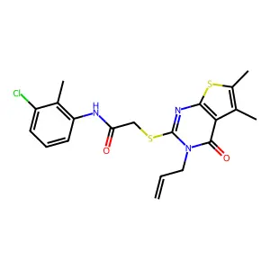 N-(3-chloro-2-methylphenyl)-2-(5,6-dimethyl-4-oxo-3-prop-2-enylthieno[2,3-d]pyrimidin-2-yl)sulfanylacetamide structure