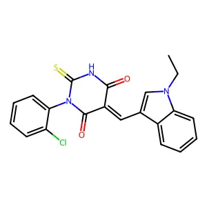 (5E)-1-(2-chlorophenyl)-5-[(1-ethylindol-3-yl)methylidene]-2-sulfanylidene-1,3-diazinane-4,6-dione structure