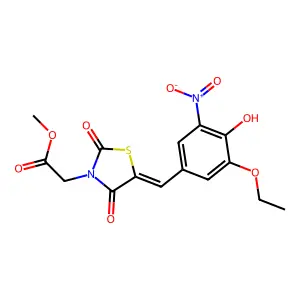 methyl [(5E)-5-(3-ethoxy-4-hydroxy-5-nitrobenzylidene)-2,4-dioxo-1,3-thiazolidin-3-yl]acetate structure