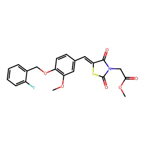 methyl [(5E)-5-{4-[(2-fluorobenzyl)oxy]-3-methoxybenzylidene}-2,4-dioxo-1,3-thiazolidin-3-yl]acetate structure