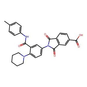 2-[3-[(4-methylphenyl)carbamoyl]-4-piperidin-1-ylphenyl]-1,3-dioxoisoindole-5-carboxylic acid structure