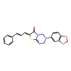 (7Z)-3-(1,3-benzodioxol-5-yl)-7-[(E)-3-phenylprop-2-enylidene]-2,4-dihydro-[1,3]thiazolo[3,2-a][1,3,5]triazin-6-one structure