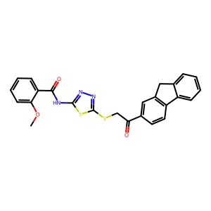 N-(5-((2-(9H-fluoren-2-yl)-2-oxoethyl)thio)-1,3,4-thiadiazol-2-yl)-2-methoxybenzamide structure