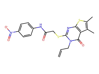 2-((3-allyl-5,6-dimethyl-4-oxo-3,4-dihydrothieno[2,3-d]pyrimidin-2-yl)thio)-N-(4-nitrophenyl)acetamide structure
