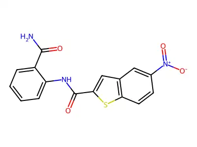 N-(2-carbamoylphenyl)-5-nitro-1-benzothiophene-2-carboxamide structure