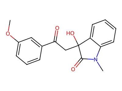 3-hydroxy-3-[2-(3-methoxyphenyl)-2-oxoethyl]-1-methyl-1,3-dihydro-2H-indol-2-one structure