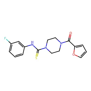 N-(3-fluorophenyl)-4-(furan-2-carbonyl)piperazine-1-carbothioamide structure