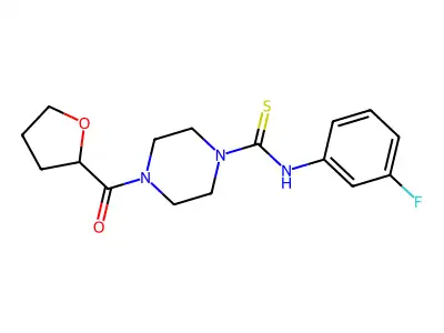 N-(3-fluorophenyl)-4-(oxolane-2-carbonyl)piperazine-1-carbothioamide structure