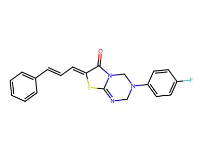 (7Z)-3-(4-fluorophenyl)-7-[(E)-3-phenylprop-2-enylidene]-2,4-dihydro-[1,3]thiazolo[3,2-a][1,3,5]triazin-6-one structure