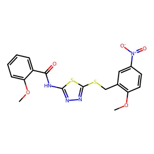 2-methoxy-N-(5-((2-methoxy-5-nitrobenzyl)thio)-1,3,4-thiadiazol-2-yl)benzamide structure