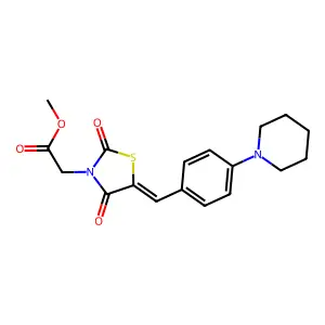 methyl {(5E)-2,4-dioxo-5-[4-(piperidin-1-yl)benzylidene]-1,3-thiazolidin-3-yl}acetate structure