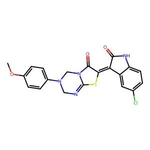 (7Z)-7-(5-chloro-2-oxo-1H-indol-3-ylidene)-3-(4-methoxyphenyl)-2,4-dihydro-[1,3]thiazolo[3,2-a][1,3,5]triazin-6-one structure