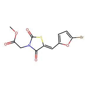 methyl {(5E)-5-[(5-bromofuran-2-yl)methylidene]-2,4-dioxo-1,3-thiazolidin-3-yl}acetate structure