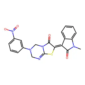 (7Z)-7-(1-methyl-2-oxoindol-3-ylidene)-3-(3-nitrophenyl)-2,4-dihydro-[1,3]thiazolo[3,2-a][1,3,5]triazin-6-one structure