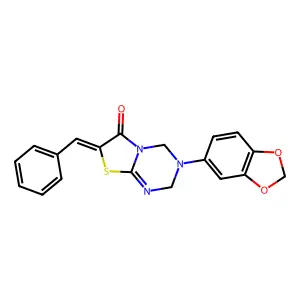 (7Z)-3-(1,3-benzodioxol-5-yl)-7-benzylidene-2,4-dihydro-[1,3]thiazolo[3,2-a][1,3,5]triazin-6-one structure