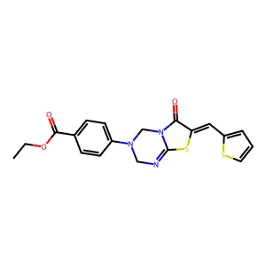 (Z)-ethyl 4-(6-oxo-7-(thiophen-2-ylmethylene)-6,7-dihydro-2H-thiazolo[3,2-a][1,3,5]triazin-3(4H)-yl)benzoate structure
