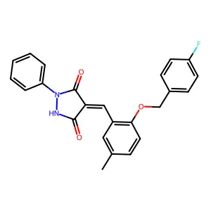 (4E)-4-{2-[(4-fluorobenzyl)oxy]-5-methylbenzylidene}-1-phenylpyrazolidine-3,5-dione structure