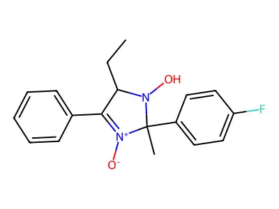 4-ethyl-2-(4-fluorophenyl)-3-hydroxy-2-methyl-1-oxido-5-phenyl-4H-imidazol-1-ium structure