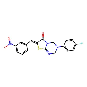 (7Z)-3-(4-fluorophenyl)-7-[(3-nitrophenyl)methylidene]-2,4-dihydro-[1,3]thiazolo[3,2-a][1,3,5]triazin-6-one structure