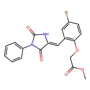 methyl {4-bromo-2-[(E)-(2,5-dioxo-1-phenylimidazolidin-4-ylidene)methyl]phenoxy}acetate structure