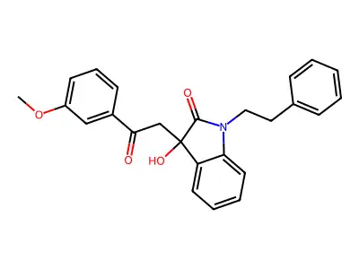 3-hydroxy-3-[2-(3-methoxyphenyl)-2-oxoethyl]-1-(2-phenylethyl)-1,3-dihydro-2H-indol-2-one structure