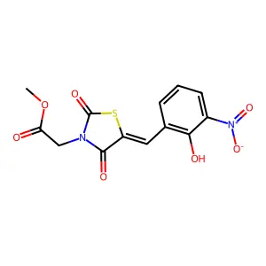 methyl [(5E)-5-(2-hydroxy-3-nitrobenzylidene)-2,4-dioxo-1,3-thiazolidin-3-yl]acetate structure