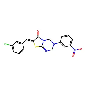 (7Z)-7-[(3-chlorophenyl)methylidene]-3-(3-nitrophenyl)-2,4-dihydro-[1,3]thiazolo[3,2-a][1,3,5]triazin-6-one structure