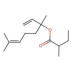 Butanoic acid, 2-methyl-, 1-ethenyl-1,5-dimethyl-4-hexen-1-yl ester structure