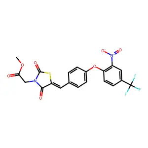 methyl [(5E)-5-{4-[2-nitro-4-(trifluoromethyl)phenoxy]benzylidene}-2,4-dioxo-1,3-thiazolidin-3-yl]acetate structure