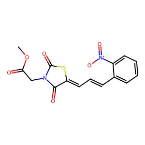 methyl {(5E)-5-[(2E)-3-(2-nitrophenyl)prop-2-en-1-ylidene]-2,4-dioxo-1,3-thiazolidin-3-yl}acetate structure