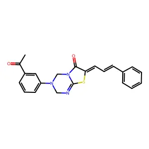 (7Z)-3-(3-acetylphenyl)-7-[(E)-3-phenylprop-2-enylidene]-2,4-dihydro-[1,3]thiazolo[3,2-a][1,3,5]triazin-6-one structure