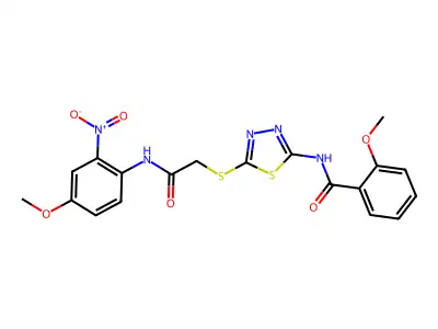 2-methoxy-N-(5-((2-((4-methoxy-2-nitrophenyl)amino)-2-oxoethyl)thio)-1,3,4-thiadiazol-2-yl)benzamide structure