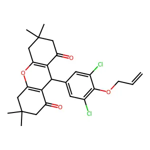 9-(3,5-dichloro-4-prop-2-enoxyphenyl)-3,3,6,6-tetramethyl-4,5,7,9-tetrahydro-2H-xanthene-1,8-dione structure