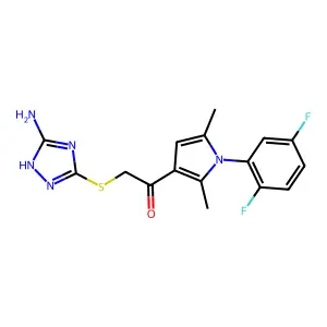 2-((5-amino-1H-1,2,4-triazol-3-yl)thio)-1-(1-(2,5-difluorophenyl)-2,5-dimethyl-1H-pyrrol-3-yl)ethanone structure