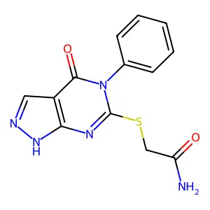 2-((4-oxo-5-phenyl-4,5-dihydro-1H-pyrazolo[3,4-d]pyrimidin-6-yl)thio)acetamide structure